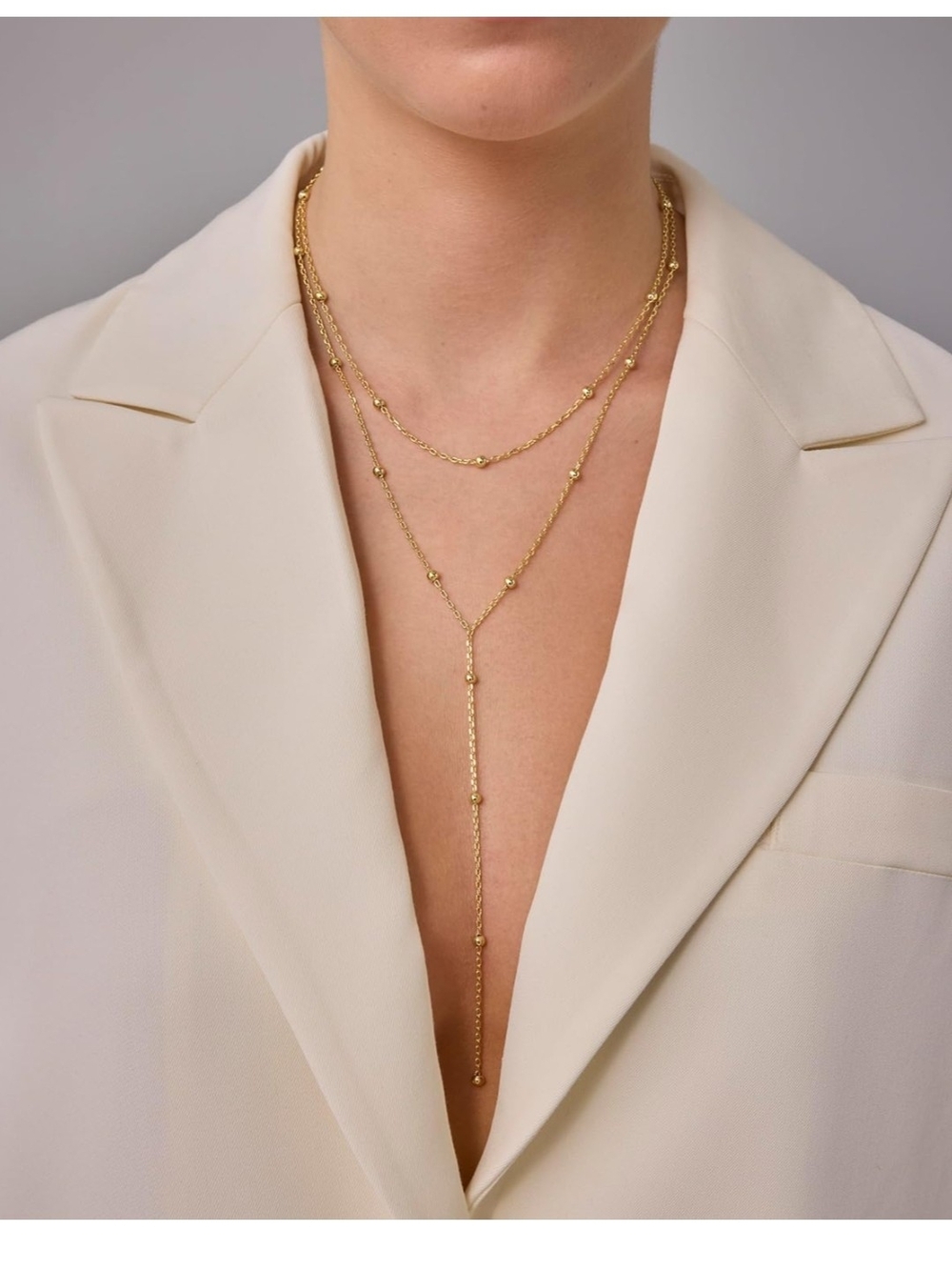 Pavoi 14k Gold Plating Long Double Layer Necklace.